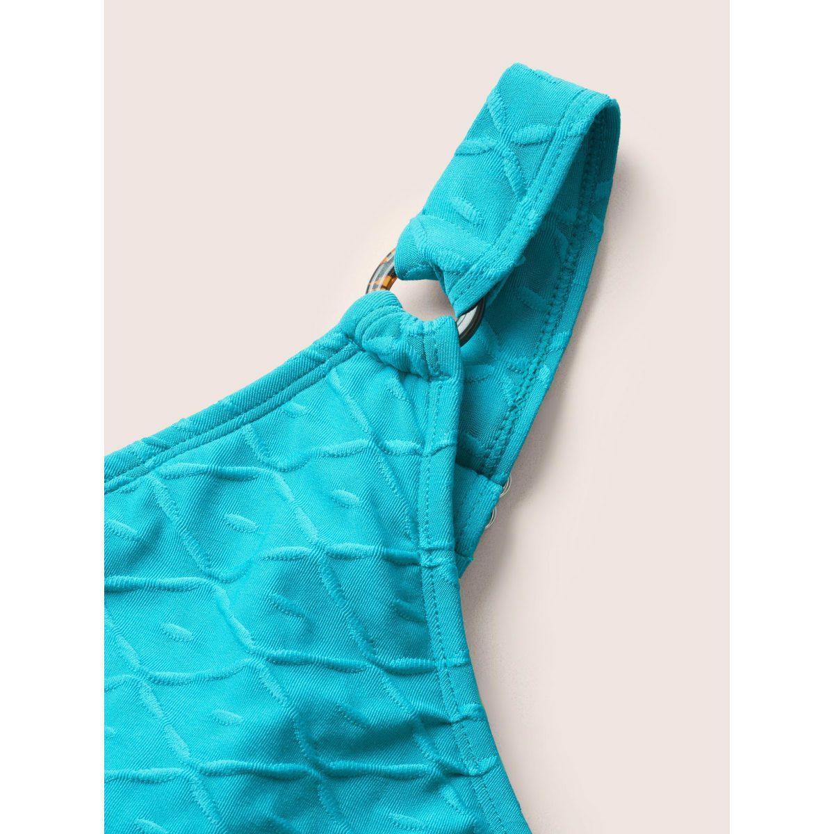 Plus Size Plain Textured Wrap Gathered Swim Top Women's Swimwear Mint Beach Non High stretch Bodycon Deep V-neck Curve Swim Tops BloomChic 28/5X Product Image