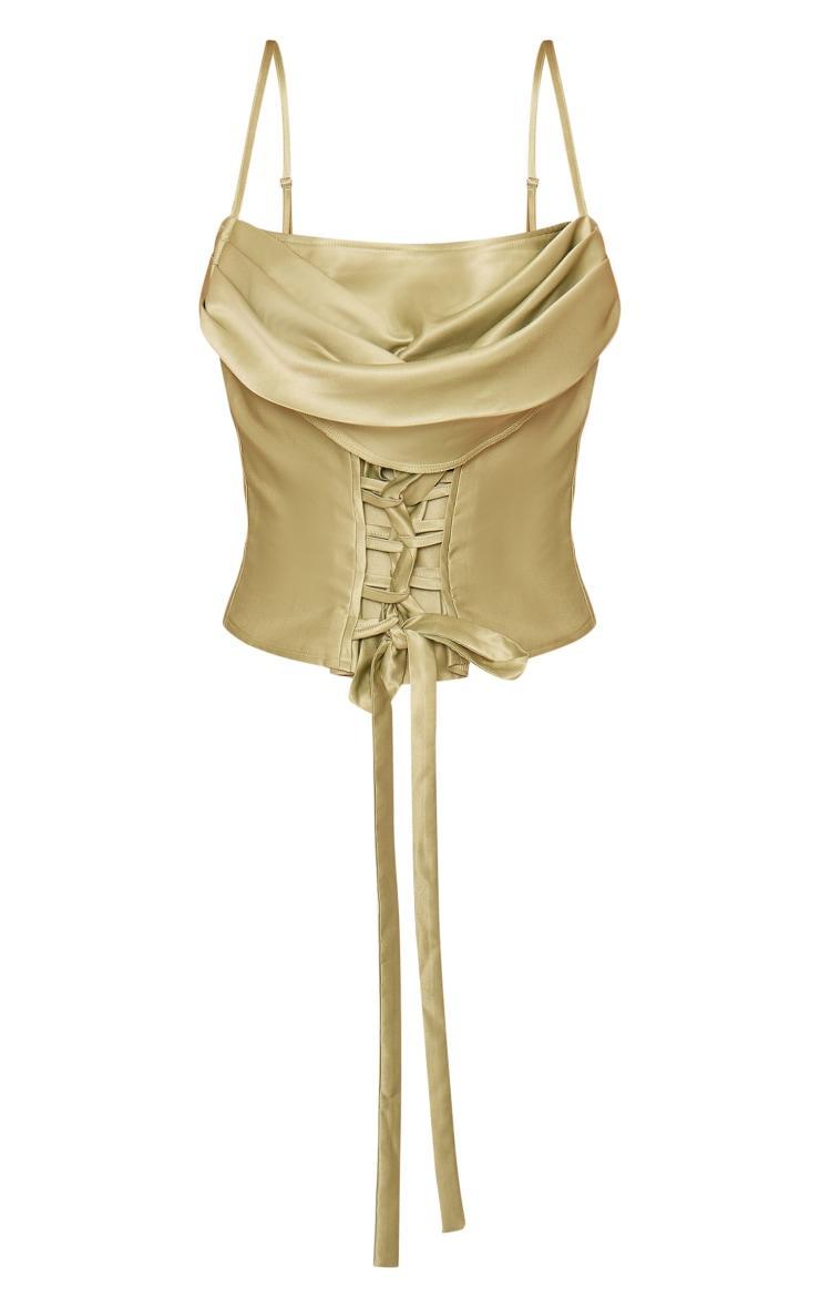 Sage Green Satin Draped Bust Lace Up Top Product Image