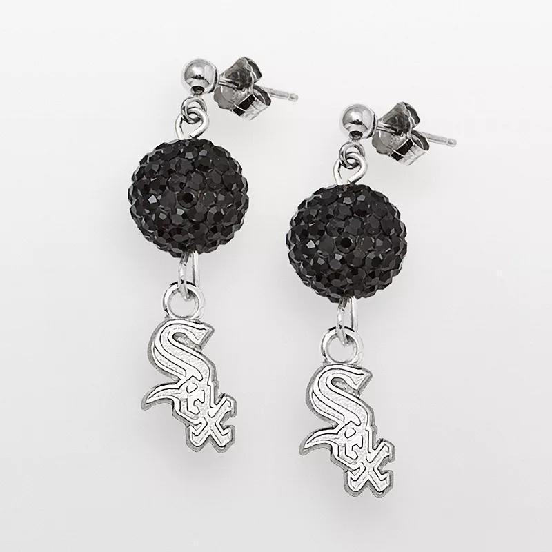 LogoArt Chicago White Sox Sterling Silver Crystal Ball Drop Earrings, Womens Product Image