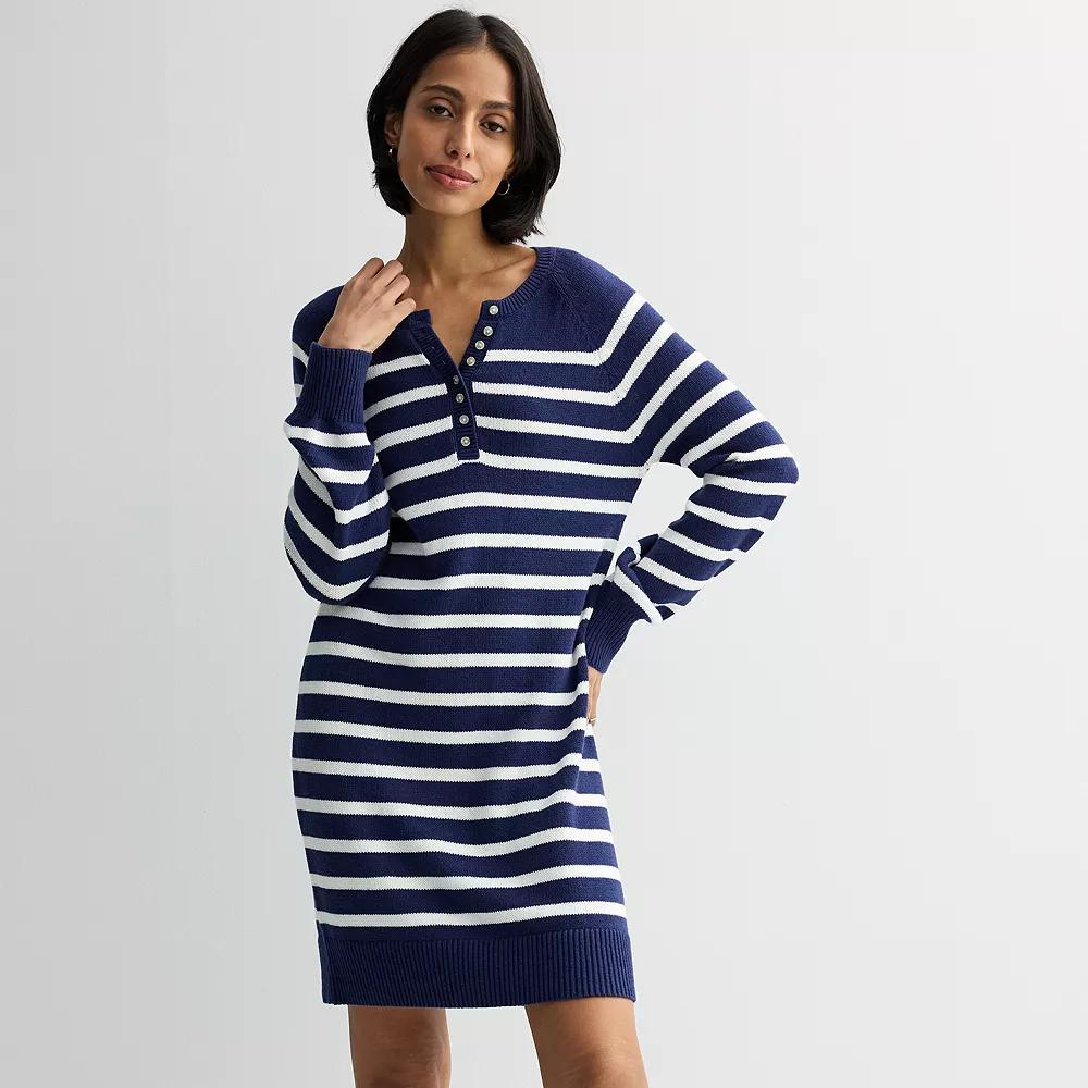 Petite Sonoma Goods For Life® Henley Sweater Dress, Women's, Size: XL Petite, Navy White Stripe Product Image