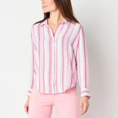 Liz Claiborne Womens Long Sleeve Loose Fit Button-Down Shirt Product Image
