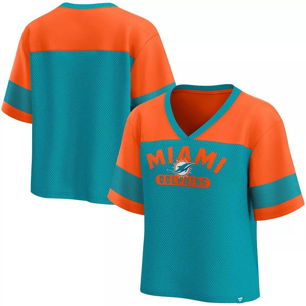 Women's Fanatics  Aqua/Orange Miami Dolphins Homeschool Jersey Poly V-NeckFashion Top, Size: Medium, Turquoise A Product Image