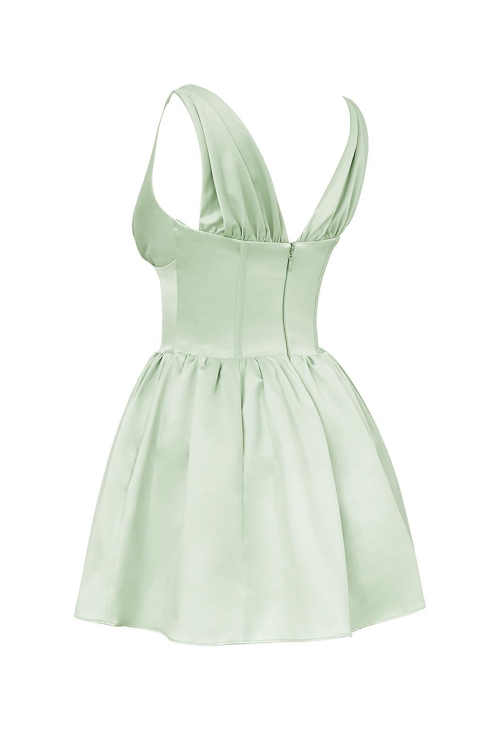 Emmeliette Pistachio Satin Mini Dress Product Image