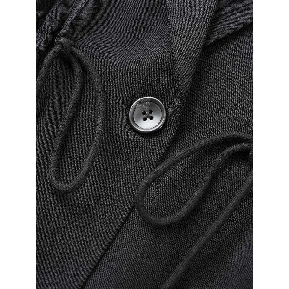 Plus Size Striped Patchwork Drawstring Suit Collar Blazer Black Women Work Striped Non Sleeve Long Sleeve Suit Collar 30/6X Slanted pocket At the Office Blazers BloomChic Product Image