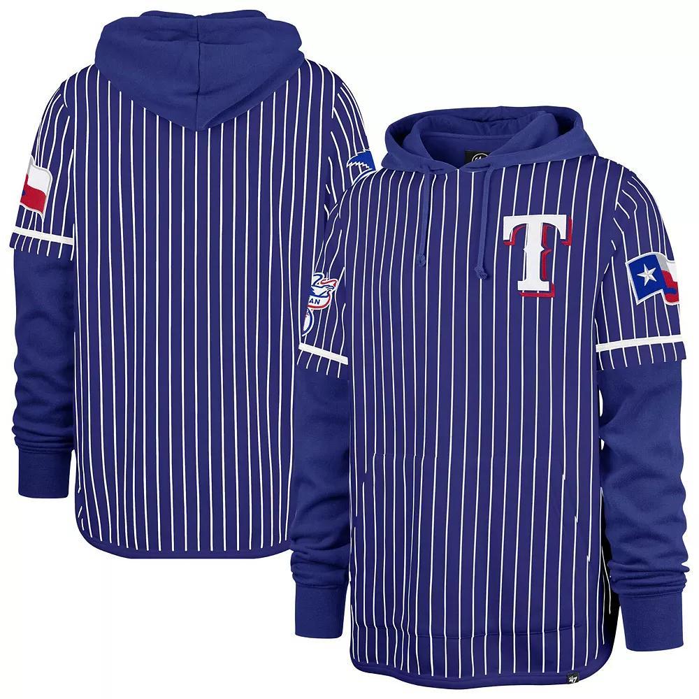 Men's '47  Royal Texas Rangers Pinstripe Double Header Pullover Hoodie, Size: 3XL, Blue Product Image