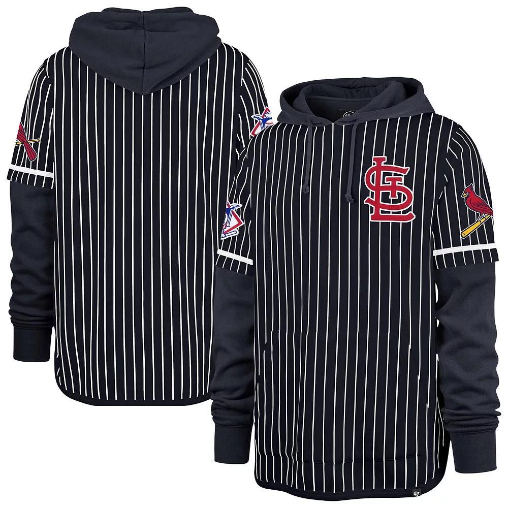 Men's '47  Navy St. Louis Cardinals Pinstripe Double Header Pullover Hoodie, Size: Medium, Blue Product Image
