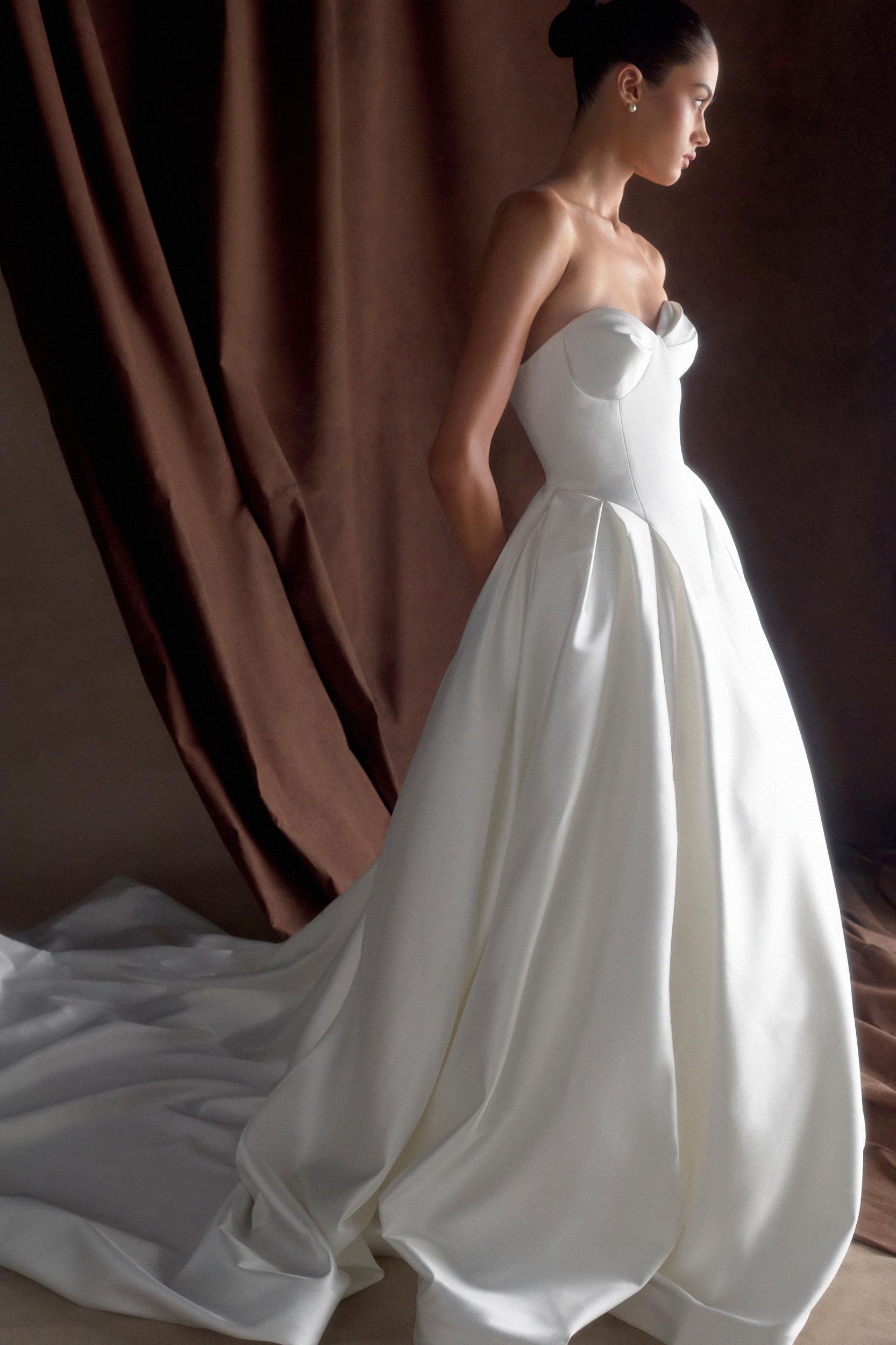 Delphine Satin Strapless Maxi Gown - White Product Image
