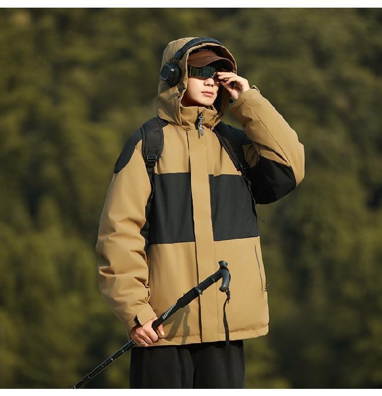 Stand Collar Panel Hood Zip Puffer Jacket Product Image