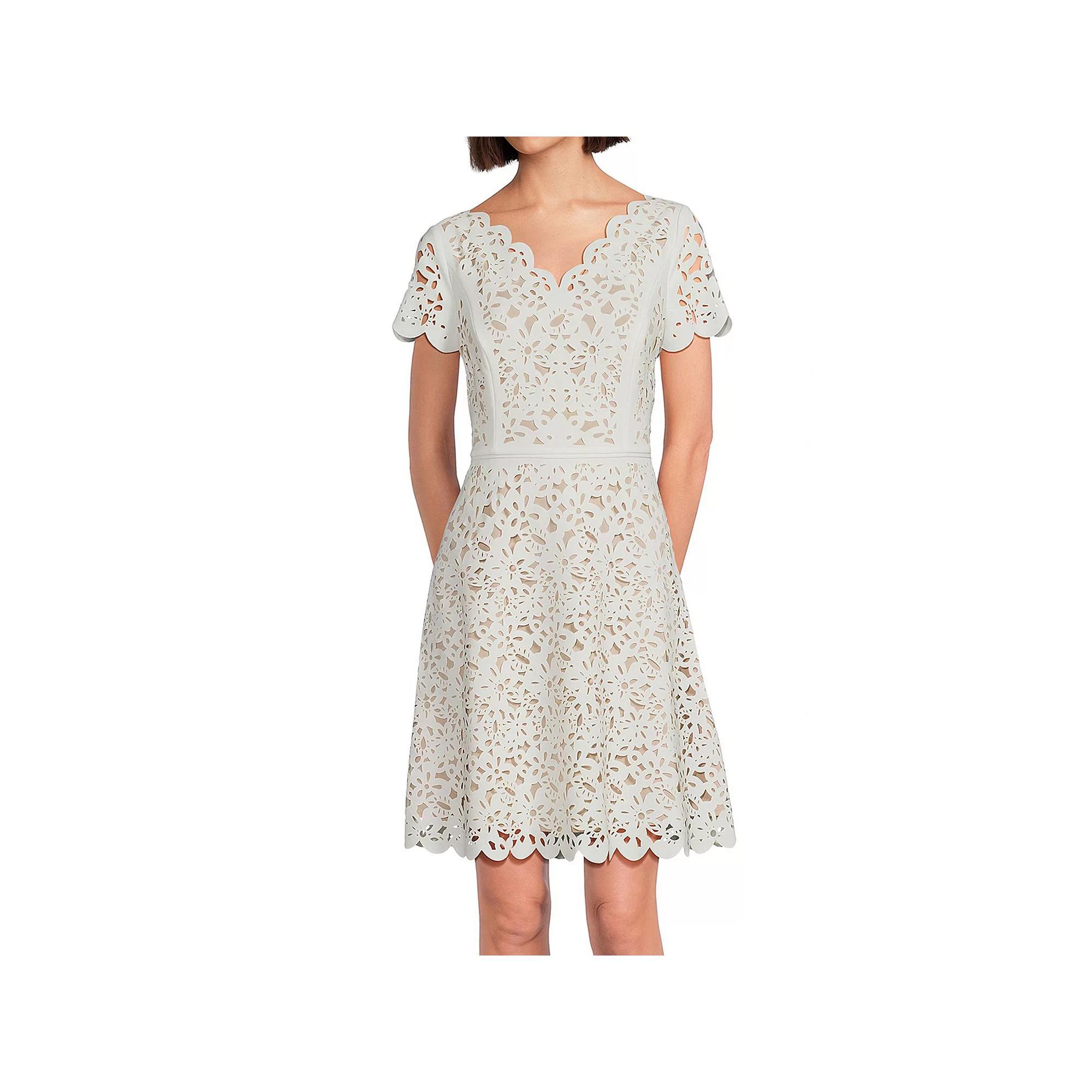 Women's Focus By Shani Cutout Overlay A-Line Dress, Size: 8, Pale Blue Nude Product Image
