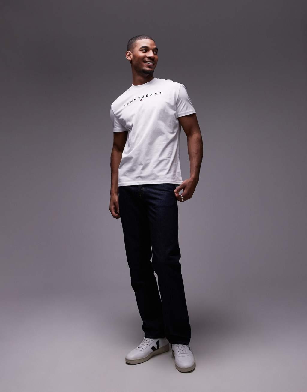 Tommy Jeans linear logo T-shirt in white Product Image
