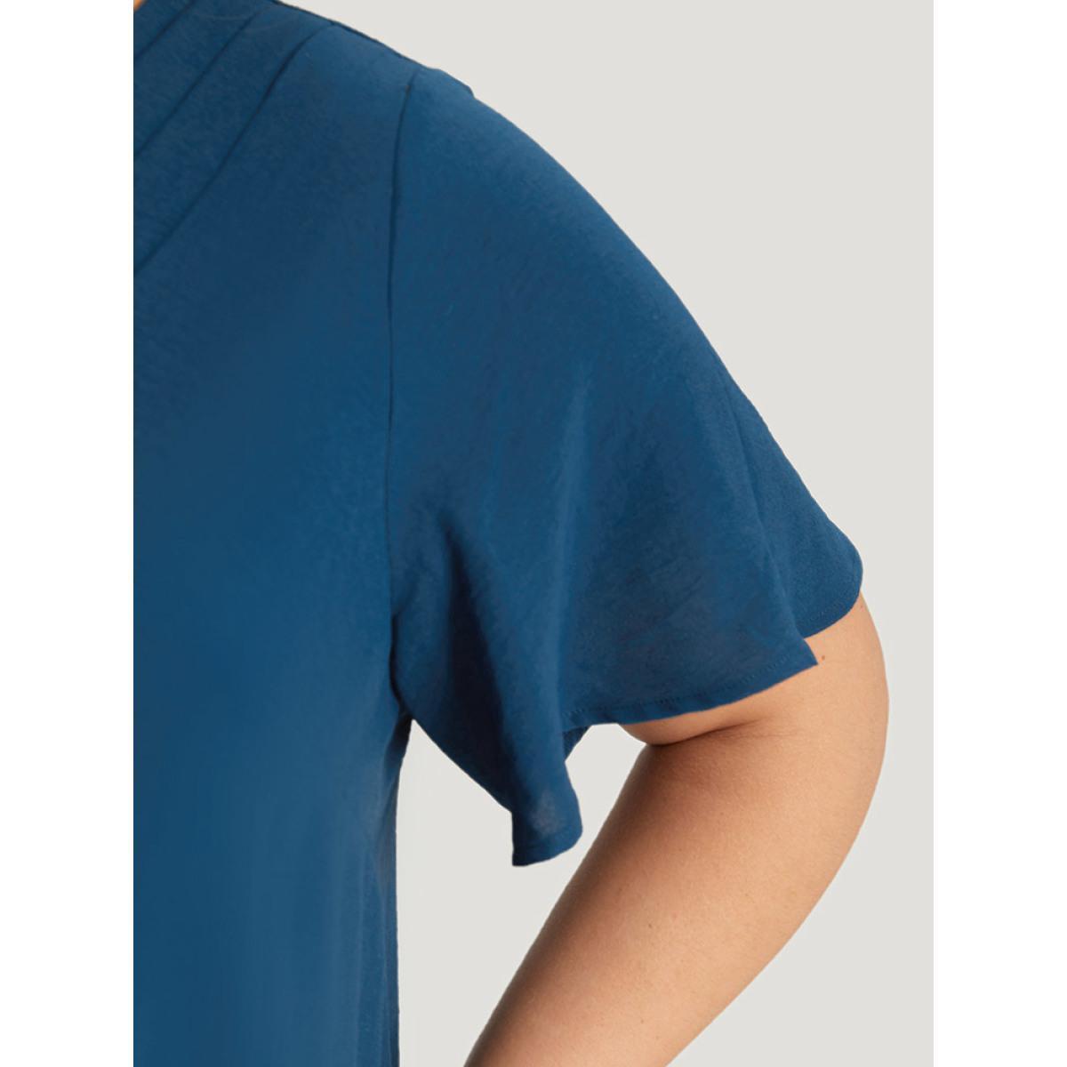 Plus Size Aegean Solid Pleated V Neck Blouse Women Office Short sleeve V-neck Dailywear Blouses BloomChic 22-24/3X Product Image