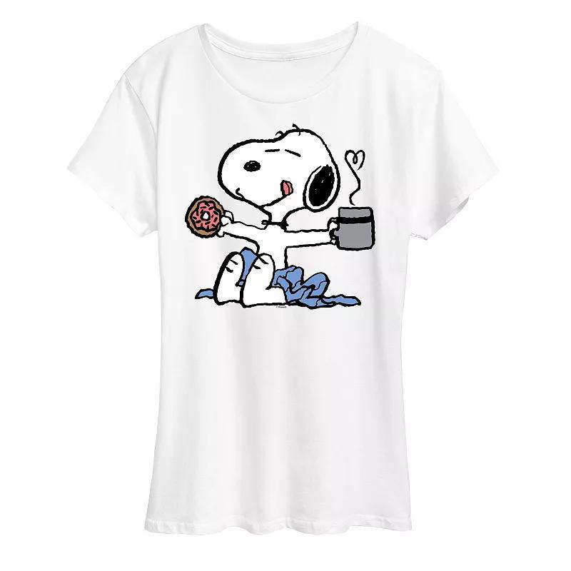 Womens Peanuts Donut Coffee Snoopy Graphic Tee Product Image