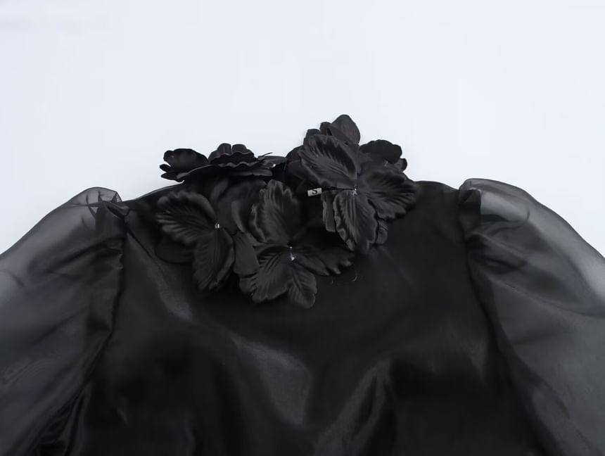 Long-Sleeve Floral Flower Accent Mini A-Line Dress Product Image