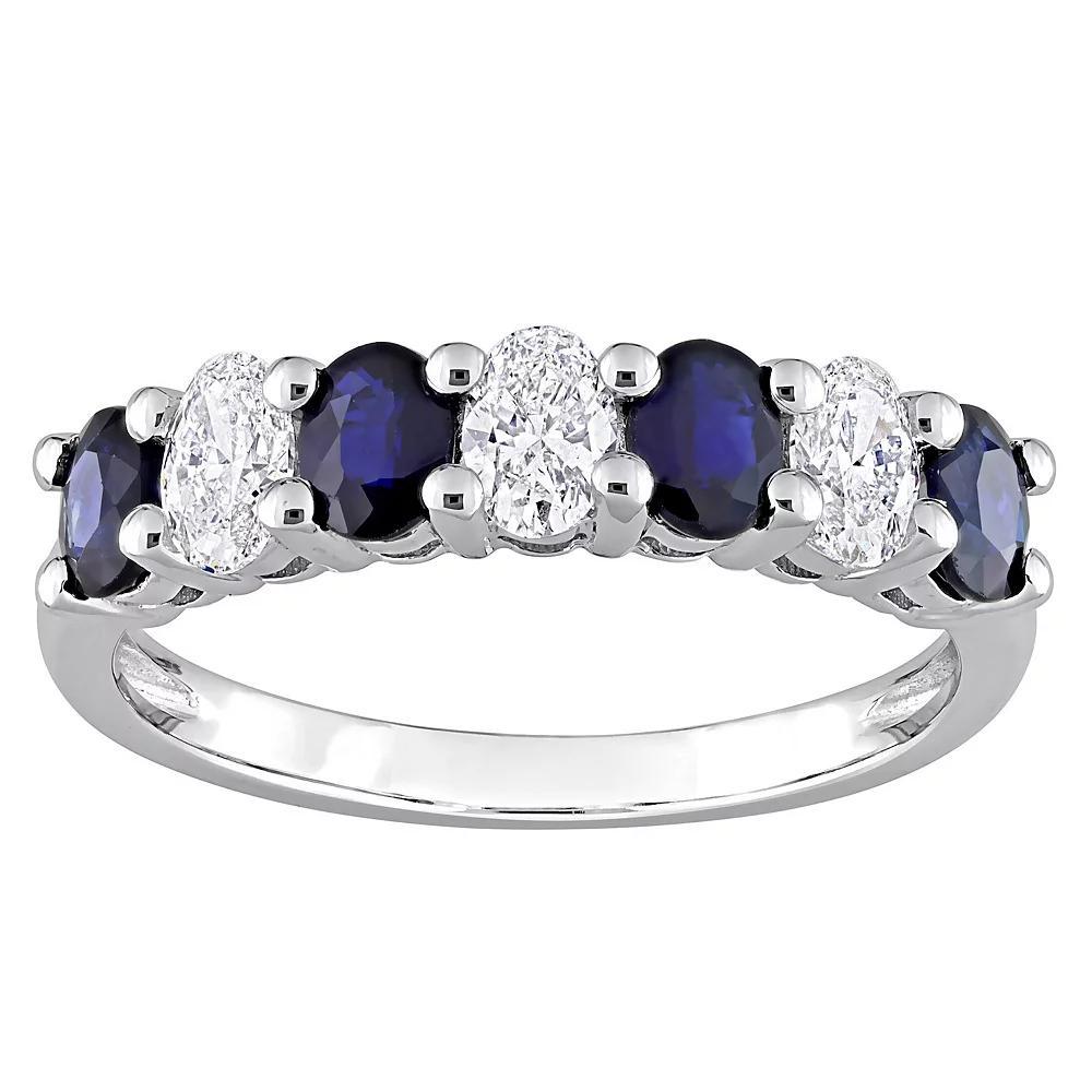 Stella Grace 14k White Gold Sapphire & 1/2 CT T.W. Diamond Semi-Eternity Ring, Womens, 14k Whgold Product Image