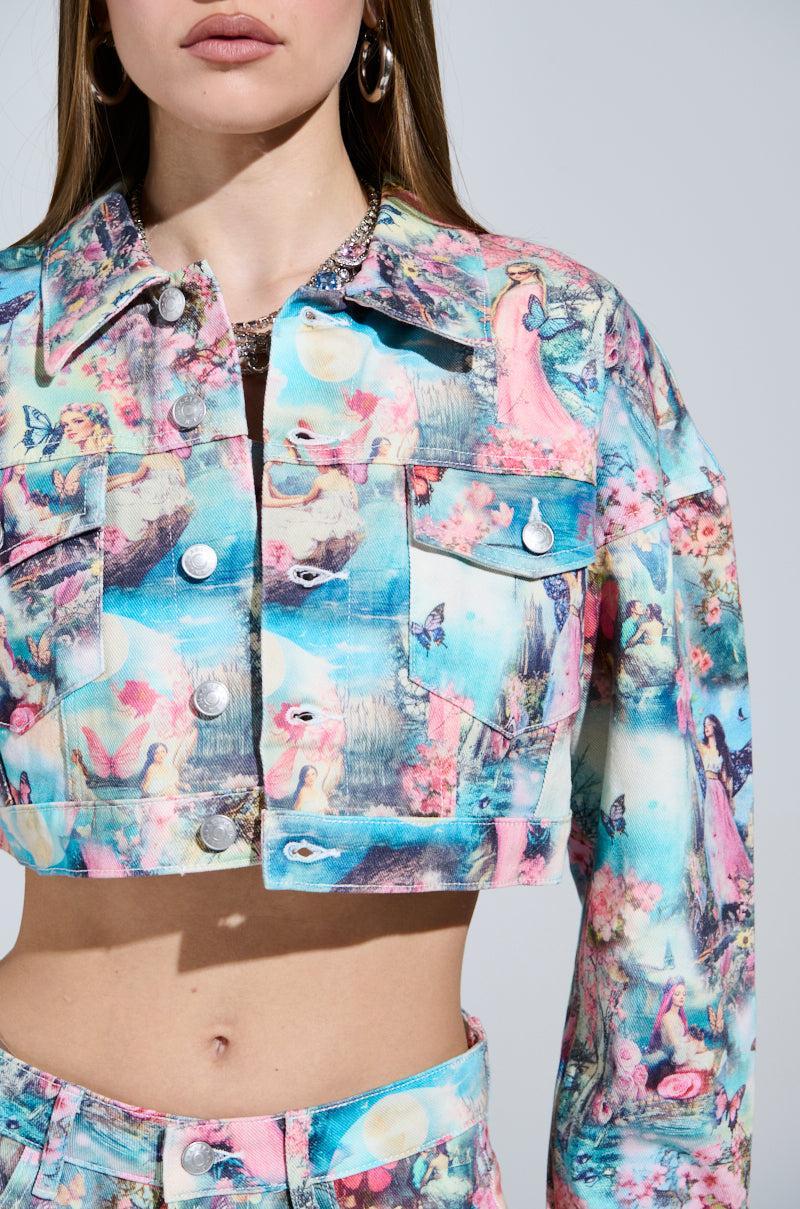 AKIRA Female Fantasy Printed Denim Jacket Product Image
