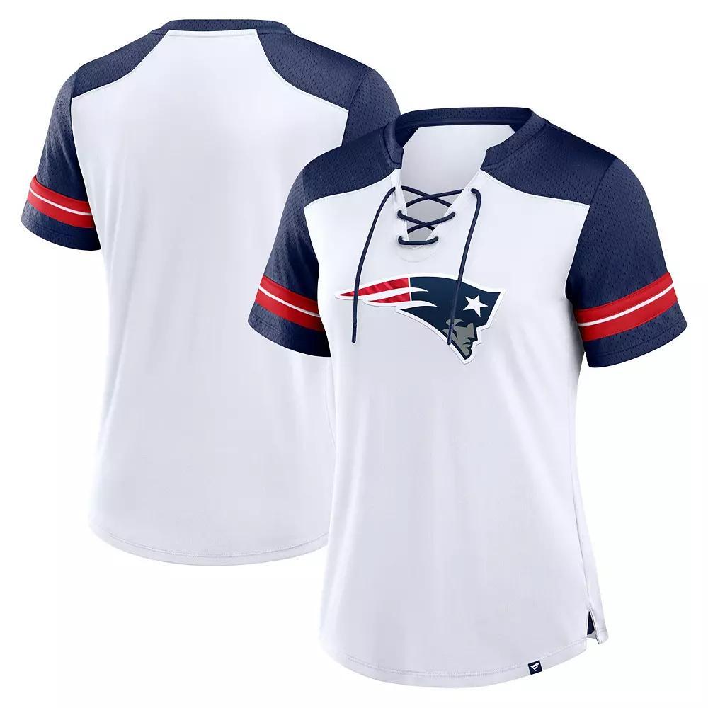 Women's Fanatics White/Navy New England Patriots Foiled Primary Lace-Up T-Shirt, Size: 2XL Product Image