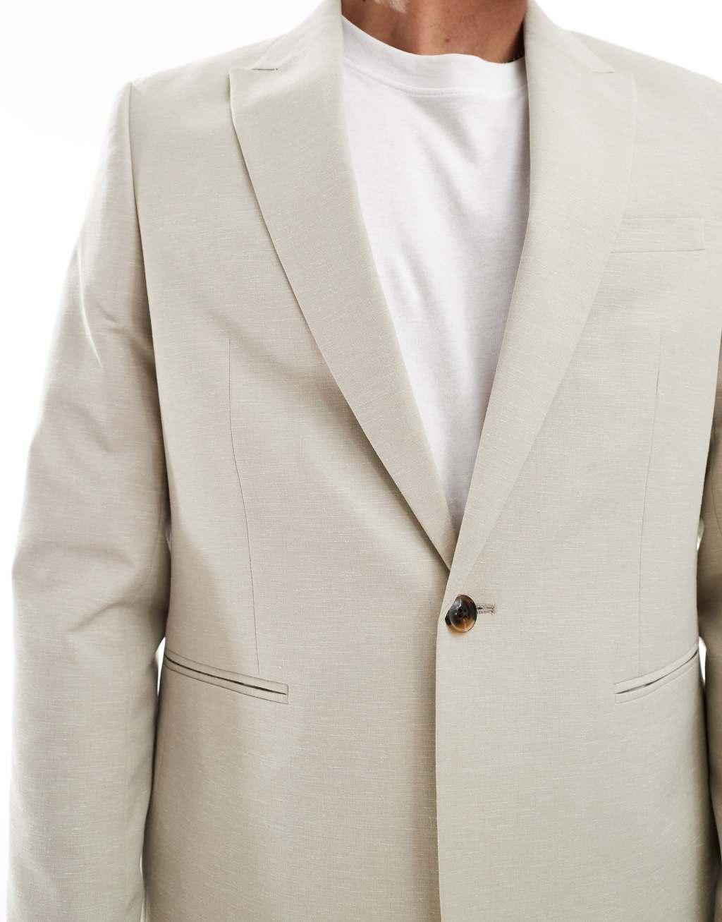 ASOS DESIGN regular suit jacket in textured fabric in stone Product Image