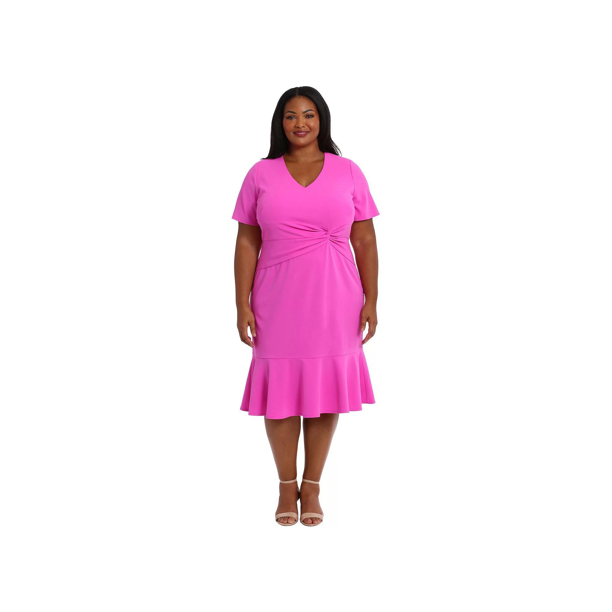 Plus Size London Times V-Neck Twist Flounce Midi Dress, Women's, Size: 20 W, Cosmic Pink Product Image