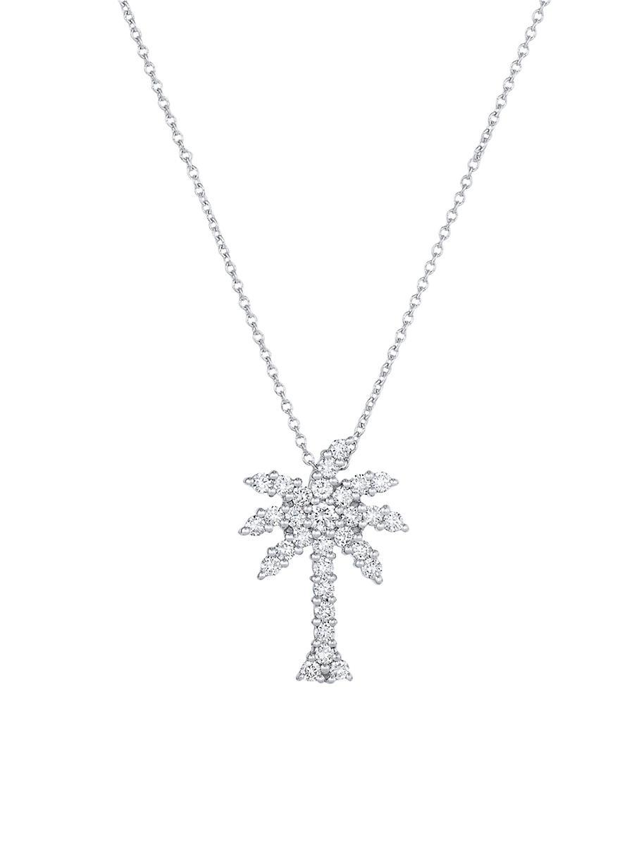 Womens Tiny Treasures 18K White Gold & Diamond Palm Tree Pendant Necklace Product Image