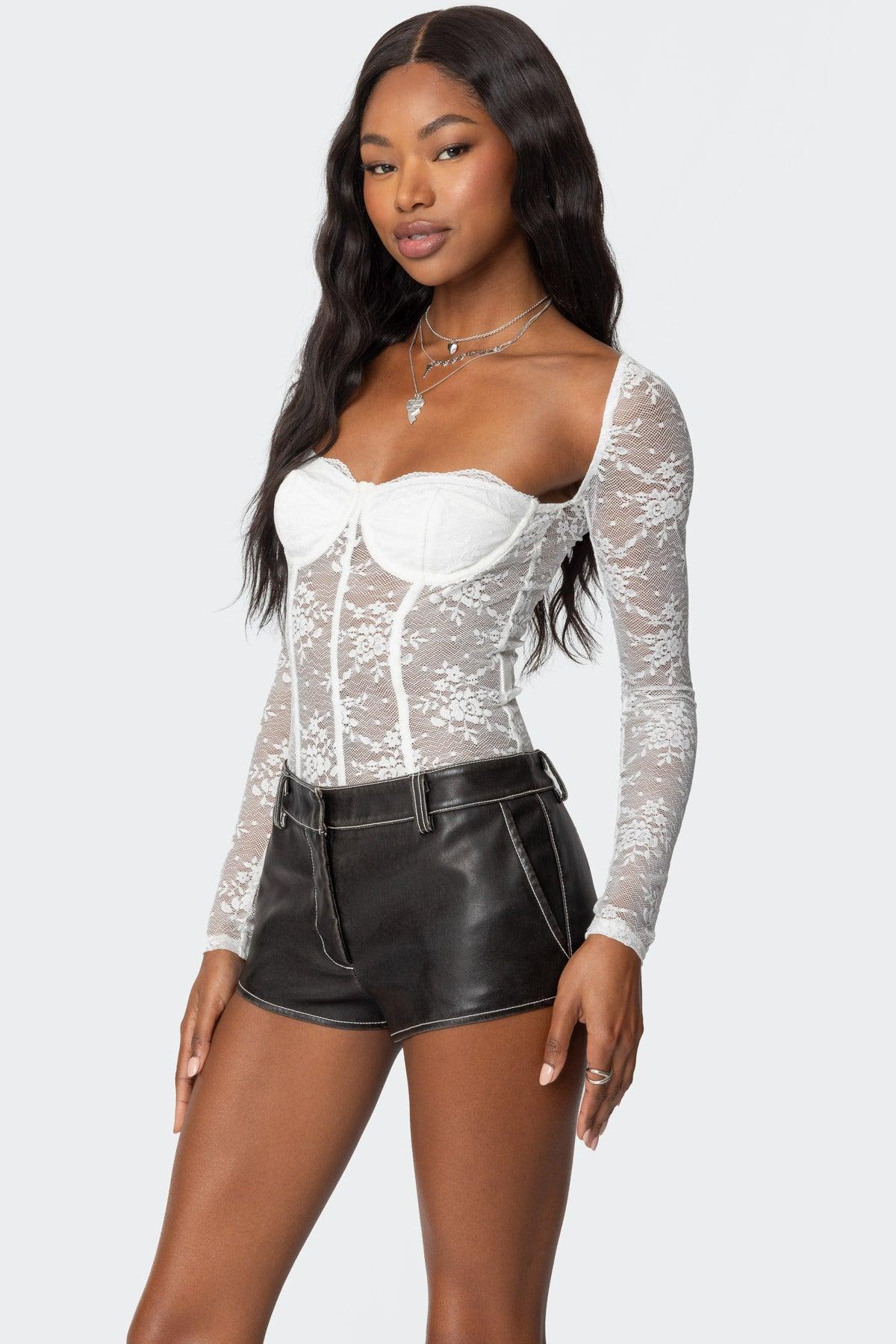 Ally Sheer Lace Cupped Bodysuit Product Image