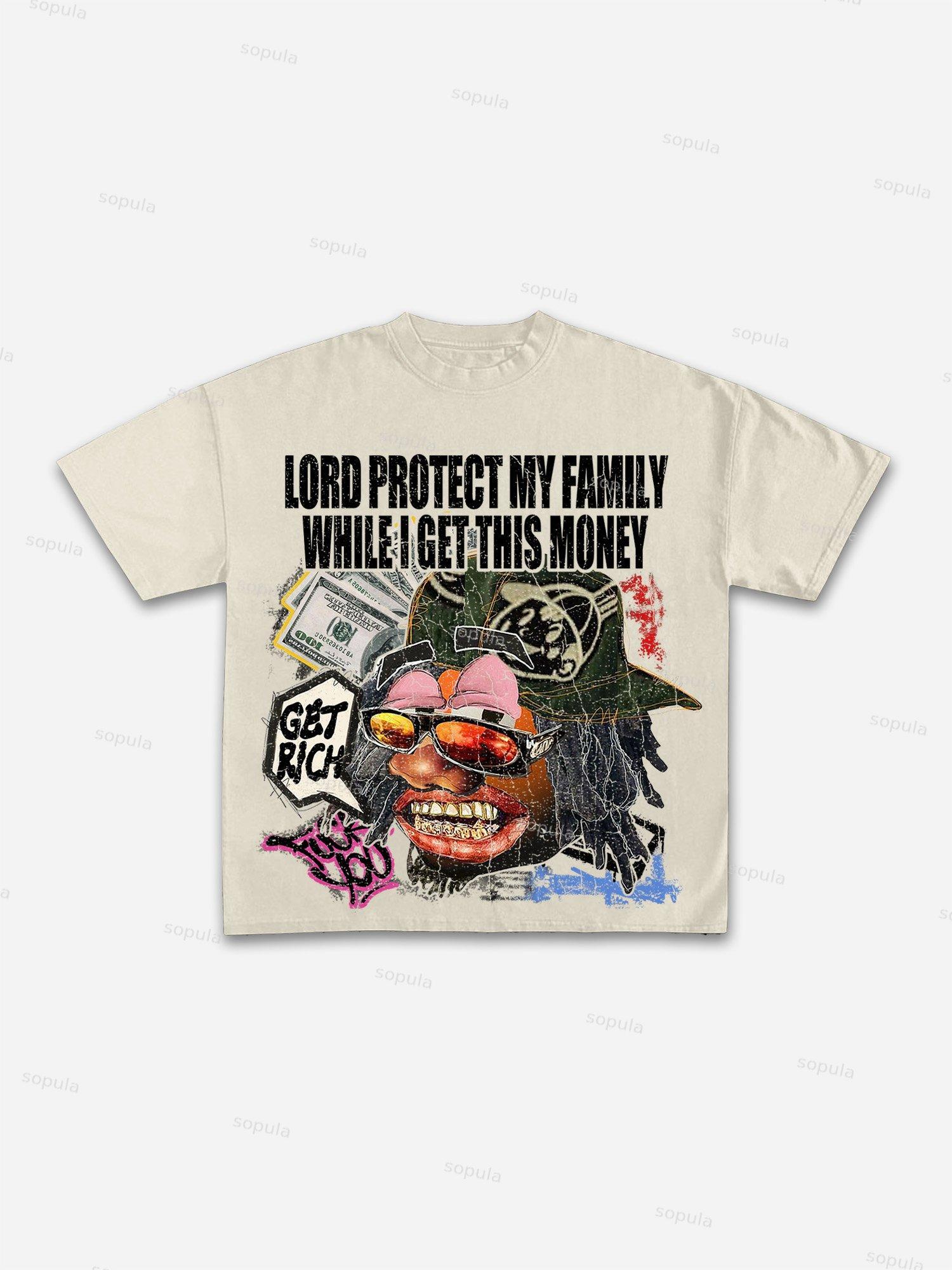 Get Rich Abstract Portrait Print Cotton T-shirt Product Image