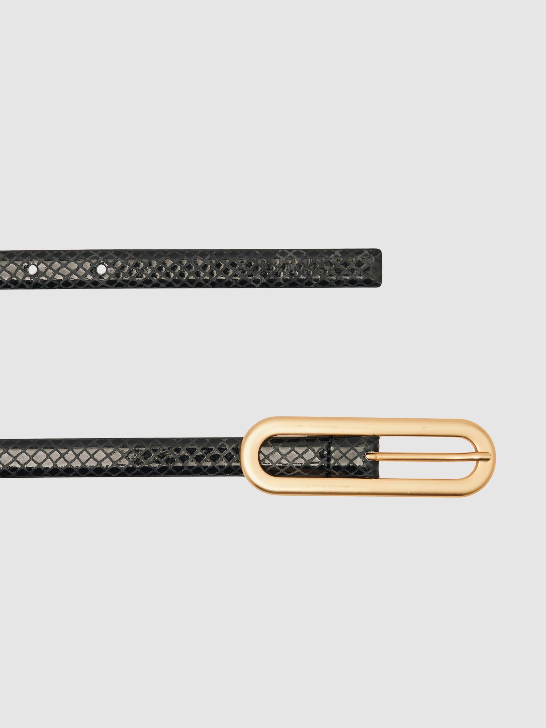 Leather Elongated-Buckle Skinny Belt in Black Product Image