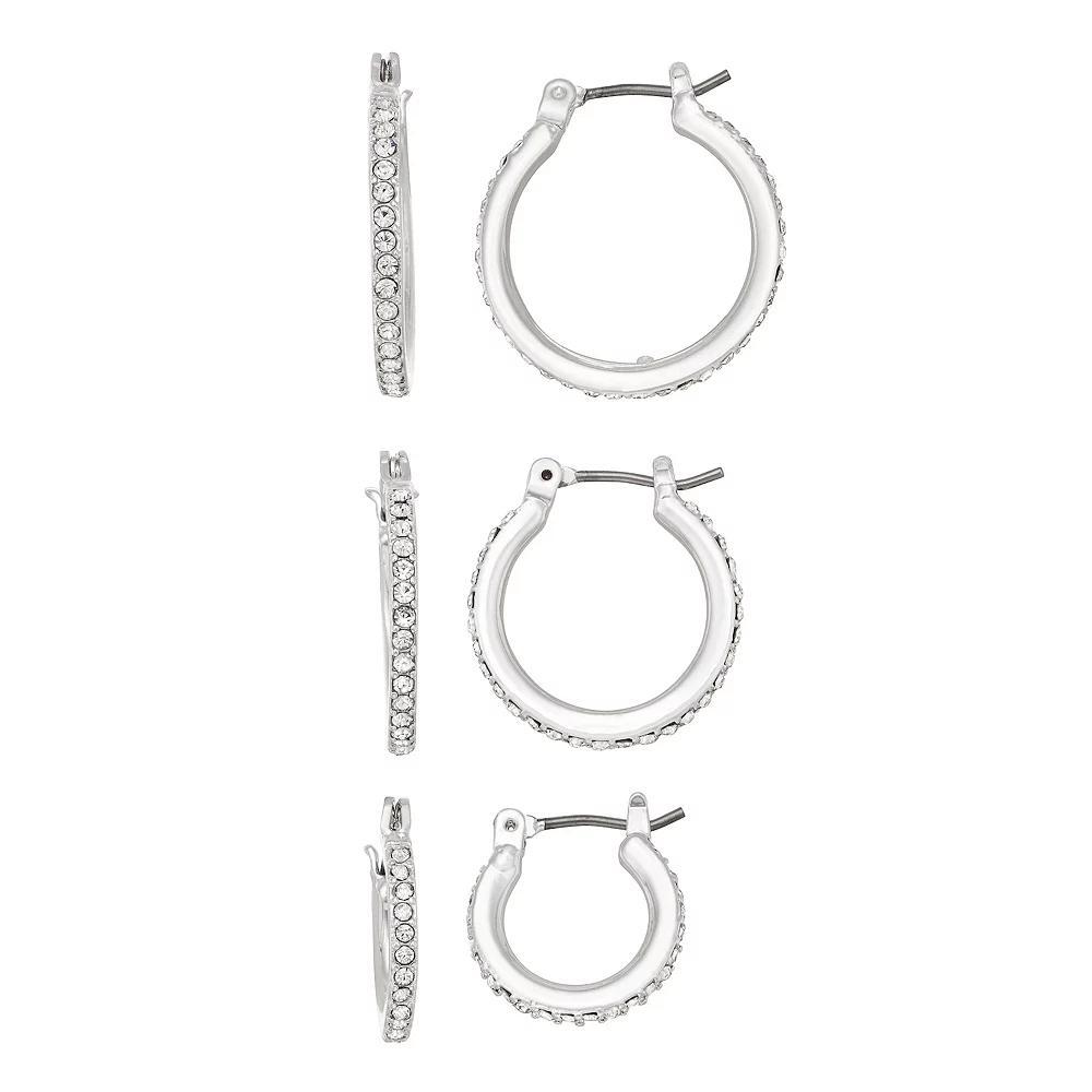 Nine West Silver Tone Crystal Hoop Earring Set, Women's Product Image