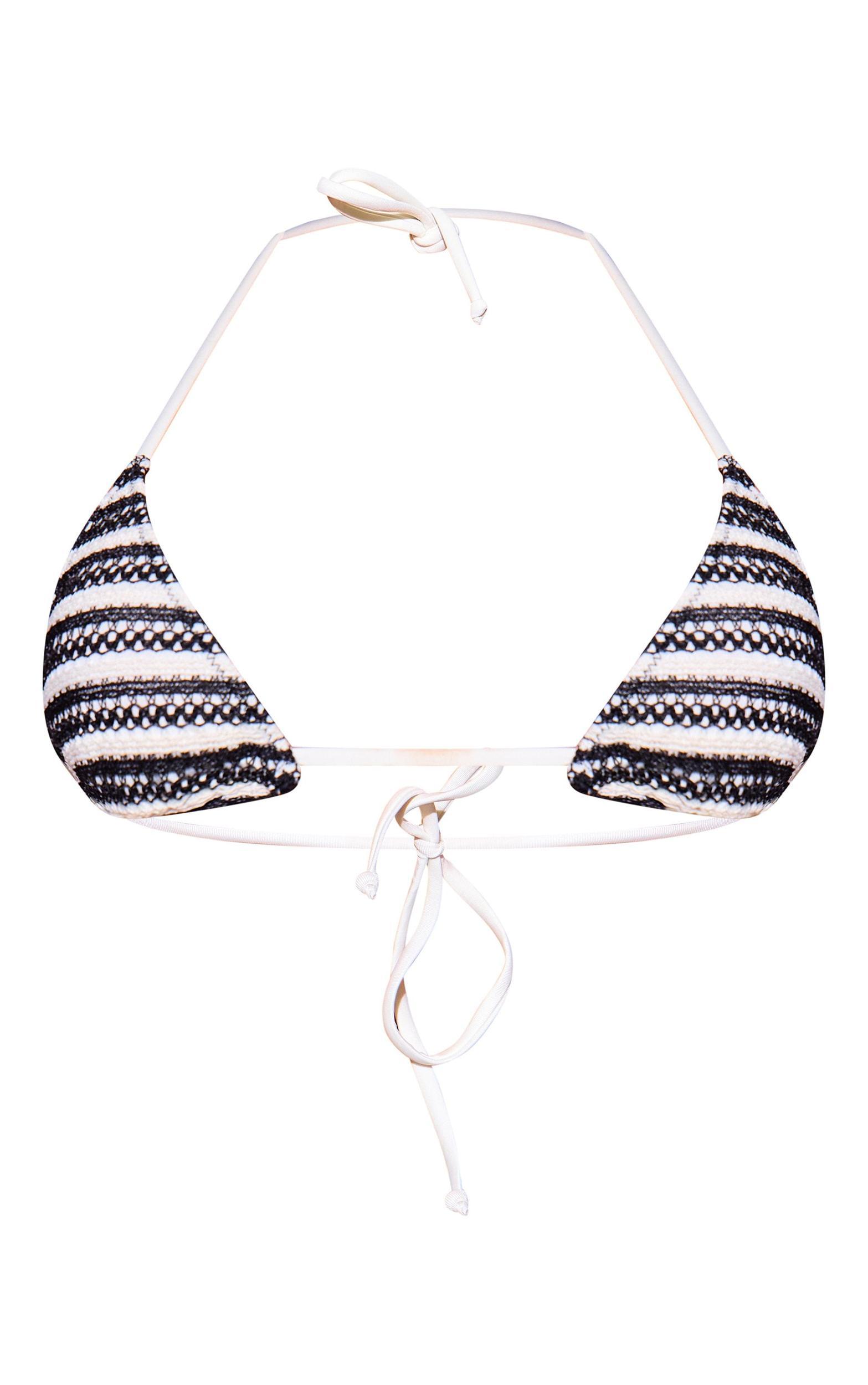 Cream Textured Stripe Triangle Bikini Top Product Image