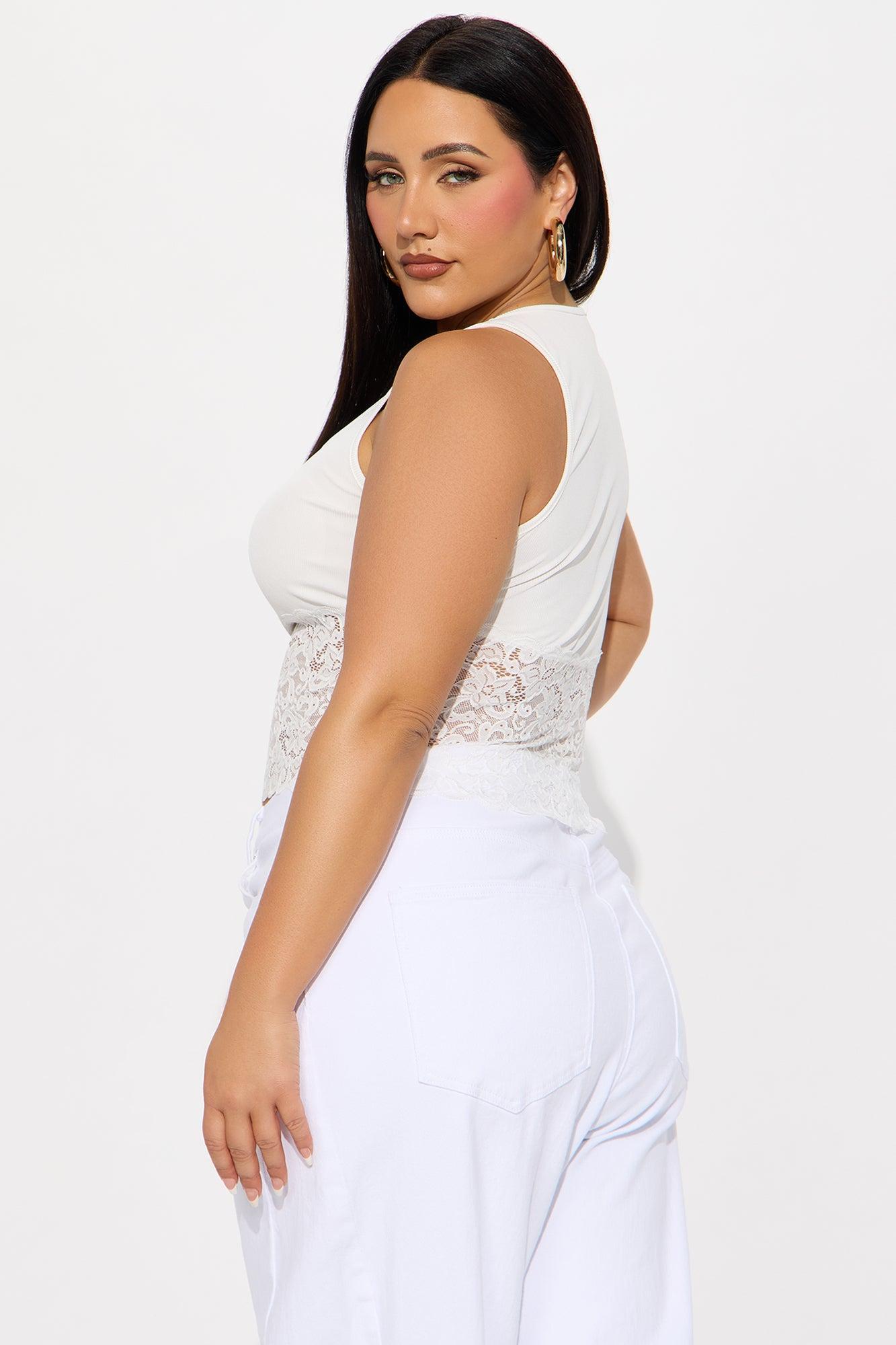 Katalina Ribbed Lace Trim Tank Top - Ivory Product Image