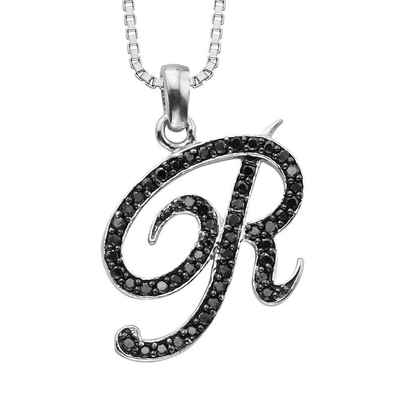 Jewelexcess Sterling Silver 1/4-ct. T.W. Black Diamond Initial Pendant, Women's, Size: 18", Q Product Image