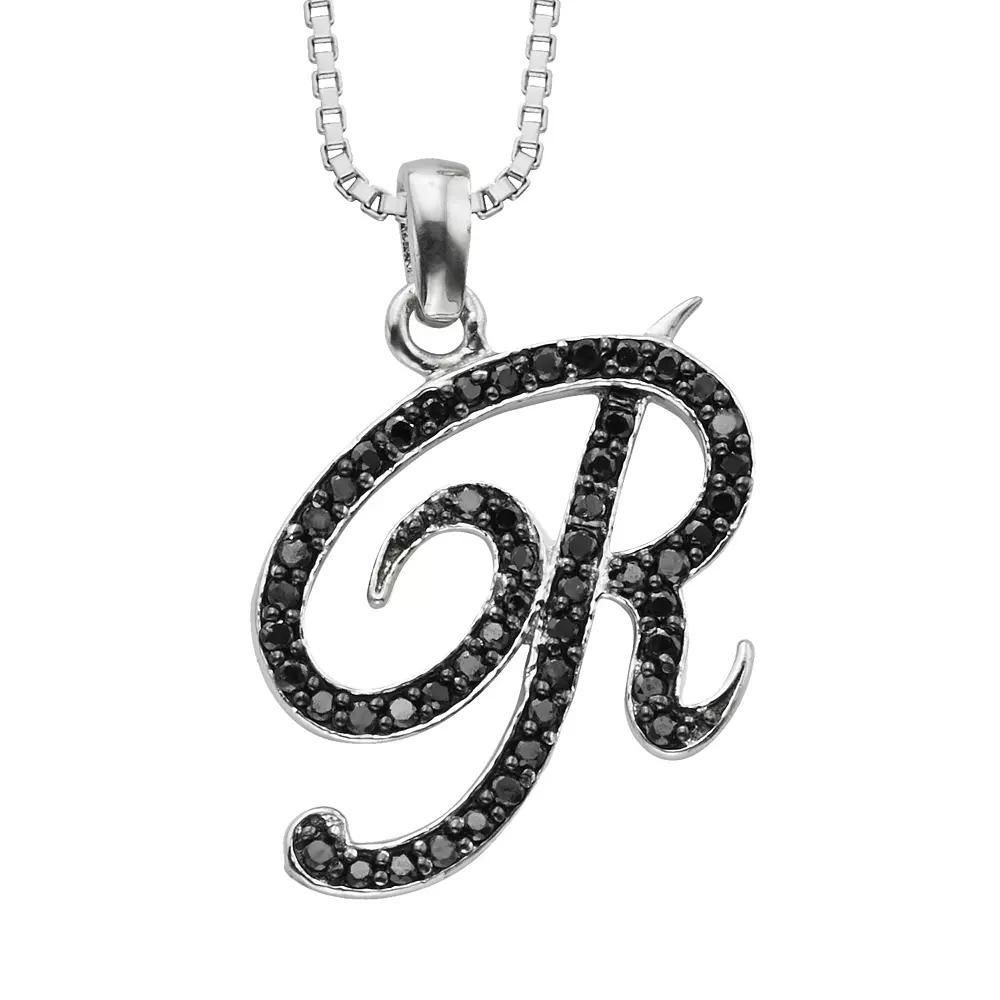 Jewelexcess Sterling Silver 1/4-ct. T.W. Black Diamond Initial Pendant, Women's, Size: 18", Q Product Image