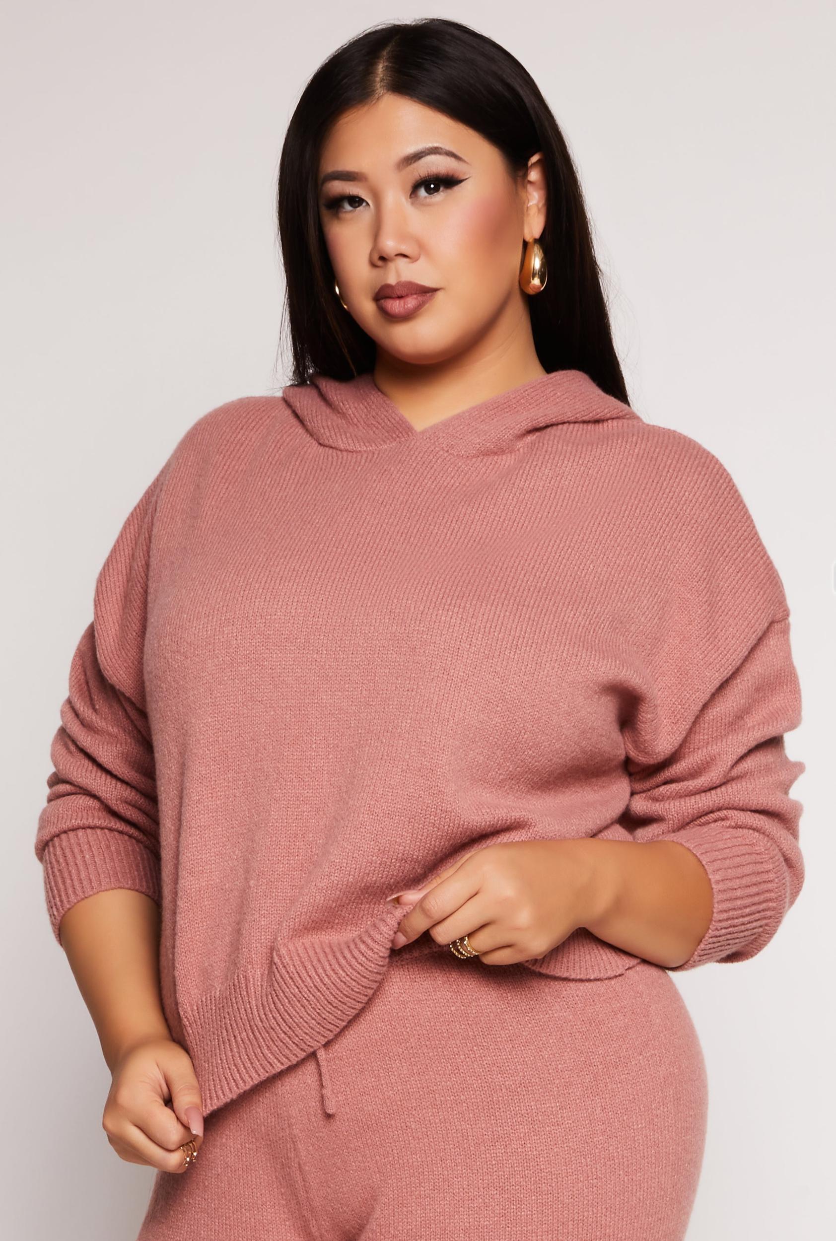 Womens Plus Size Brushed Knit Pullover Hoodie Product Image
