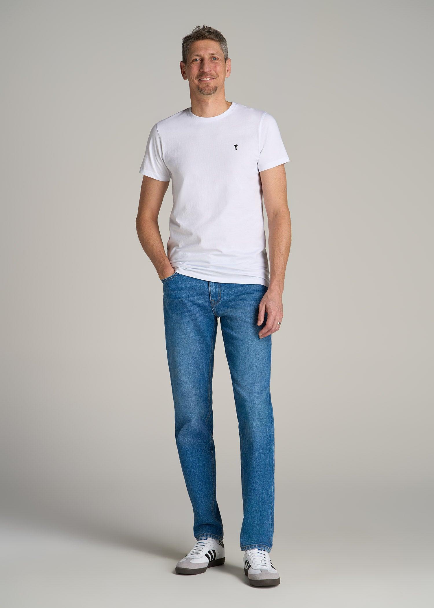 MODERN-FIT Embroidered Logo Crewneck T-Shirt for Tall Men in Apricot Crush Product Image
