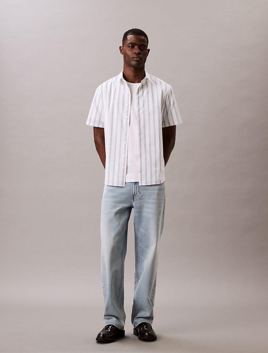 Calvin Klein Mens Poplin Stripe Classic Button-Down Shirt - Multi Product Image