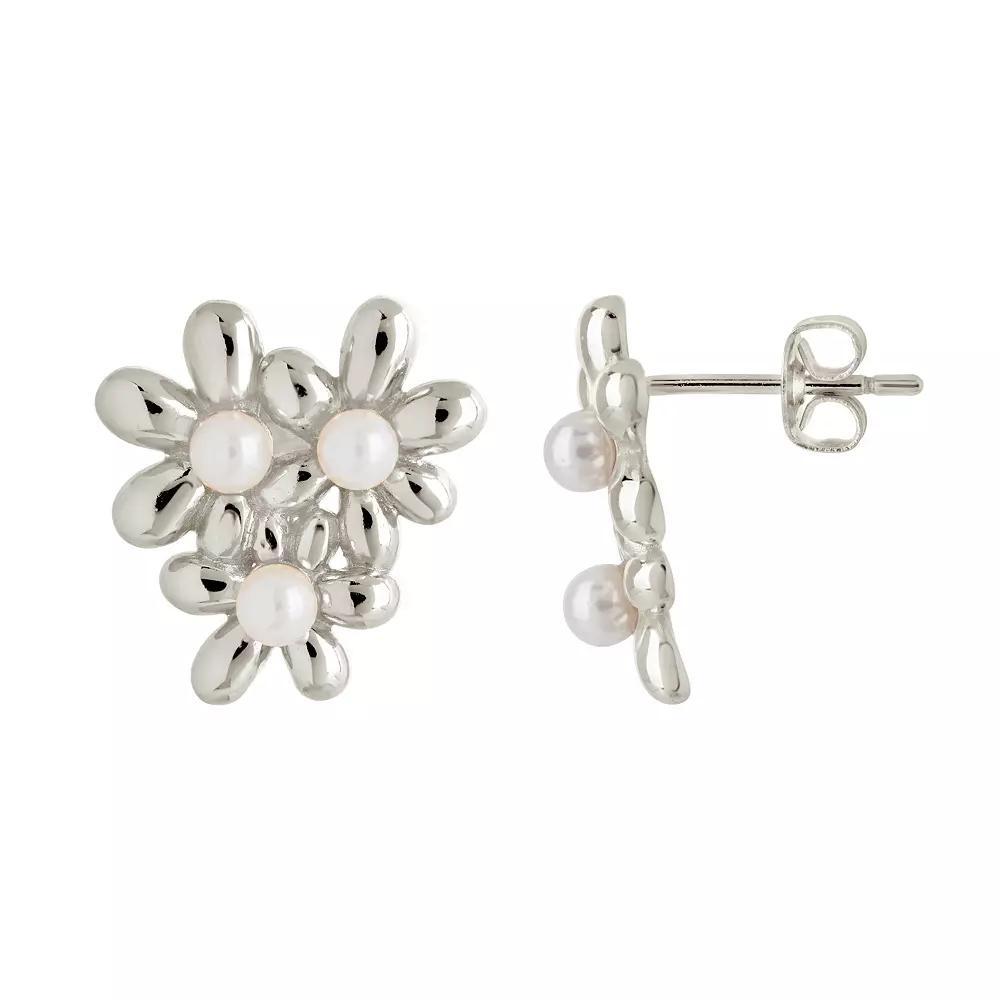 MC Collective Shell Pearl Flower Trio Stud Earrings, Womens, Silver Tone Product Image