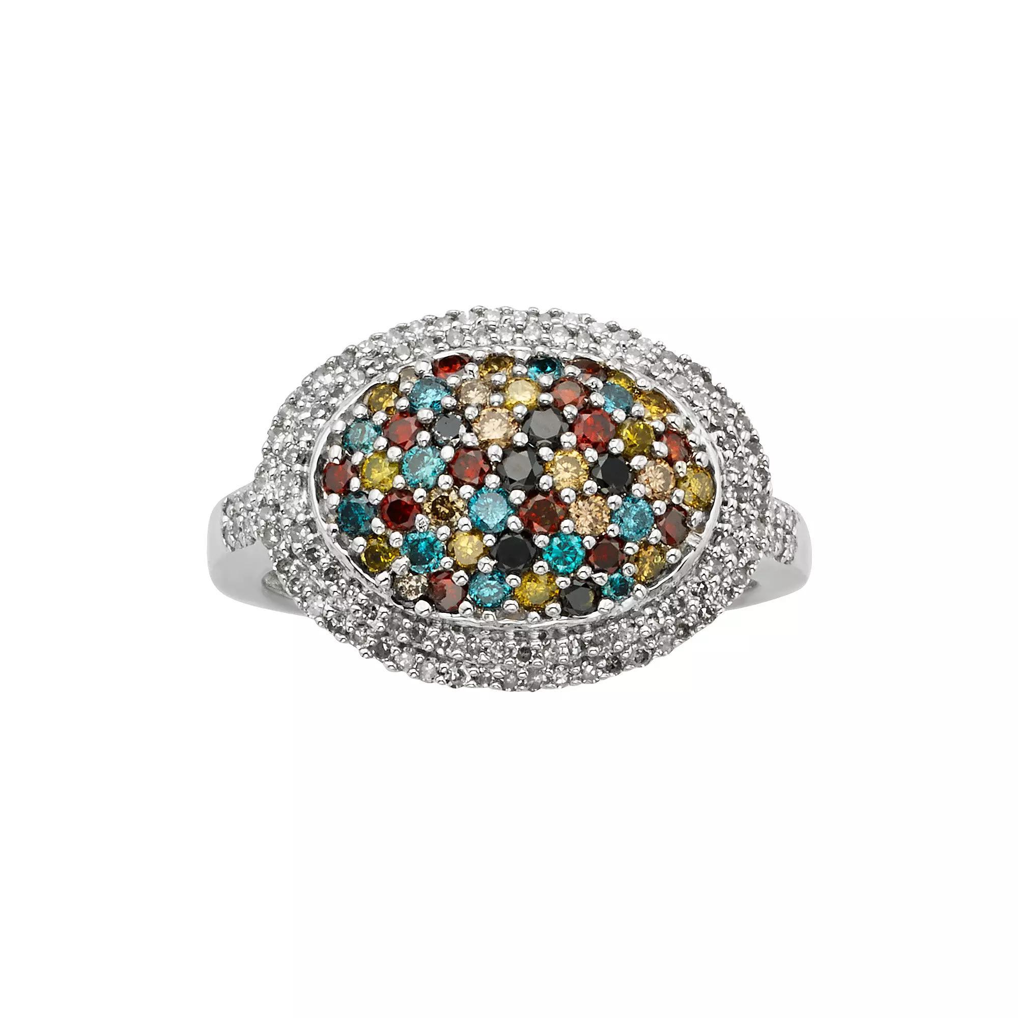 Jewelexcess Sterling Silver 1-ct. T.W. Diamond Oval Dome Ring, Women's, Size: 6, Multicolor Product Image