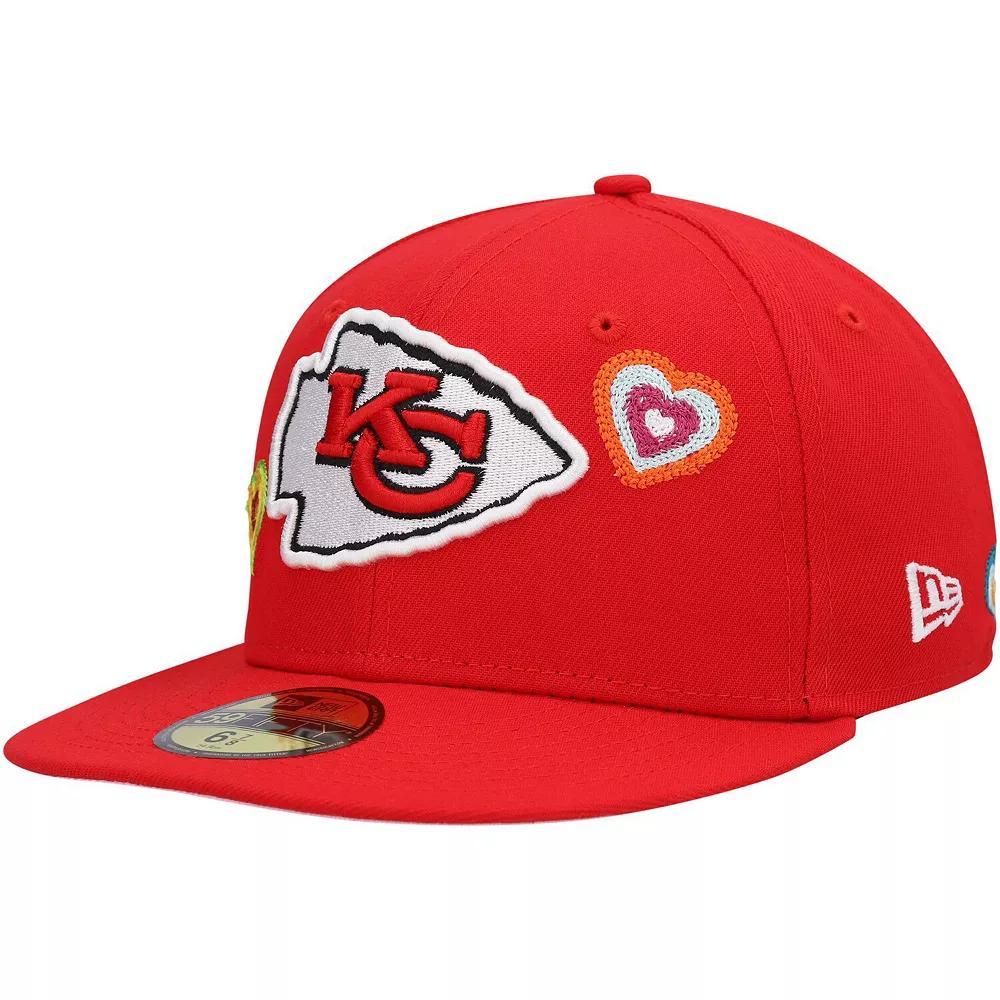 Men's New Era Red Kansas City Chiefs Chain Stitch Heart 59FIFTY Fitted Hat, Size: 7 1/4 Product Image