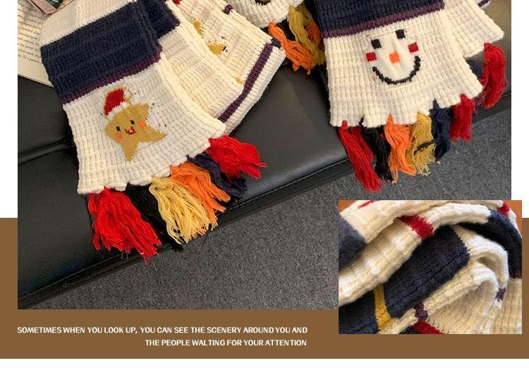 Embroidered Tassel Knit Scarf (Various Designs) Product Image