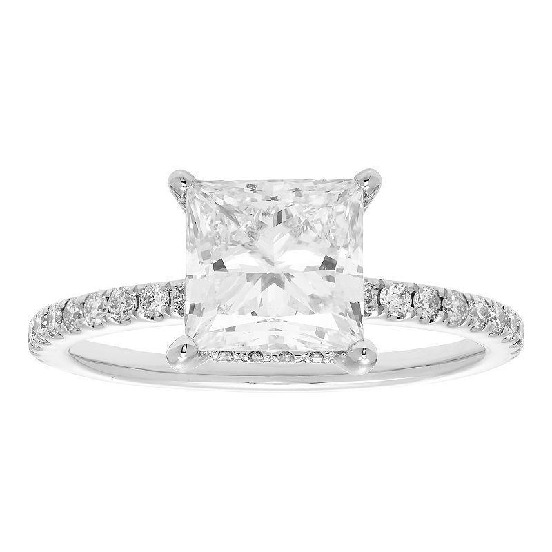 Evergreen Diamonds 14k White Gold 2 3/8 Carat T.W. IGL Certified Princess Cut Lab-Grown Diamond Hidden Halo Ring, Women's Product Image