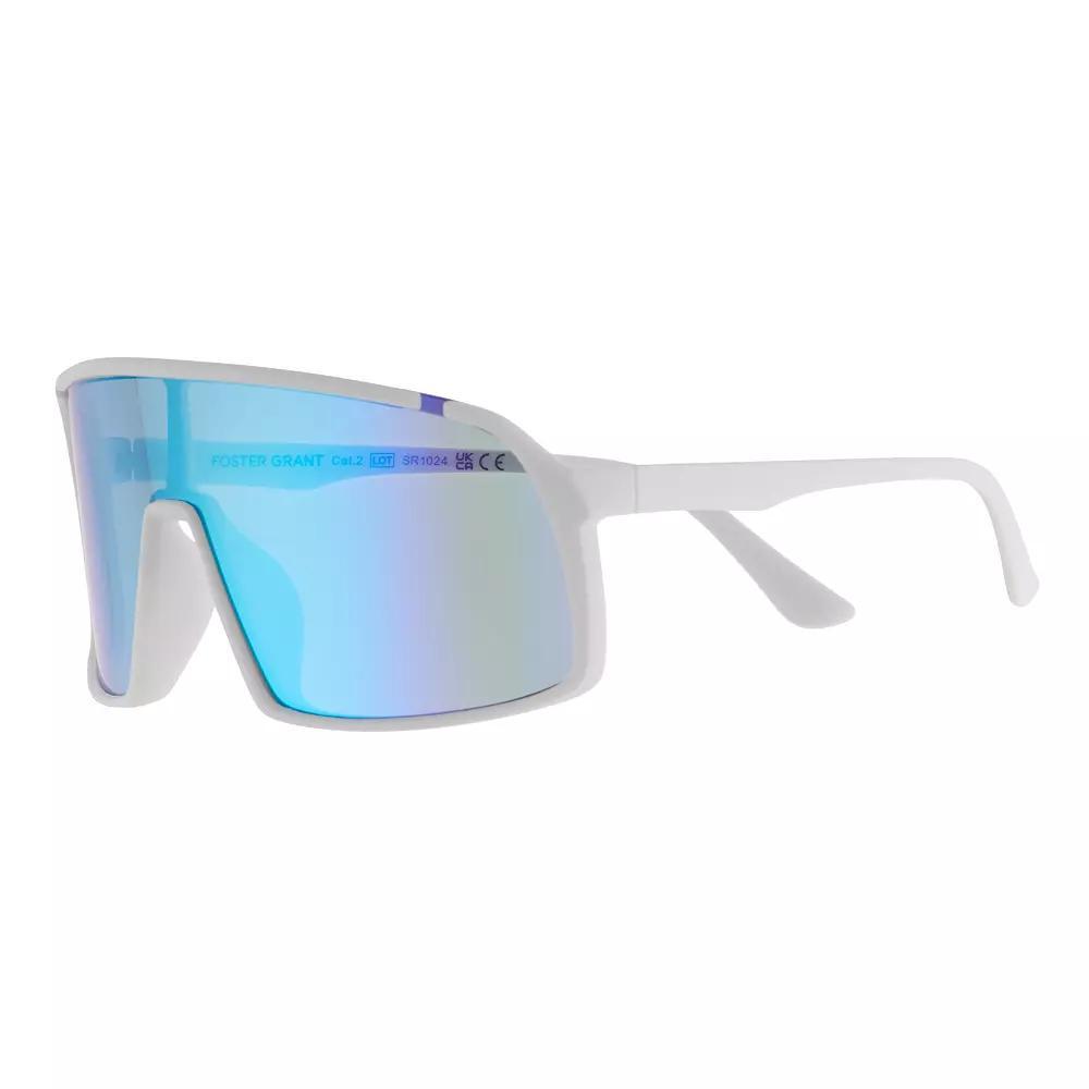 Women's Cali Blue Plastic Oversized Shield Sunglasses, White Product Image