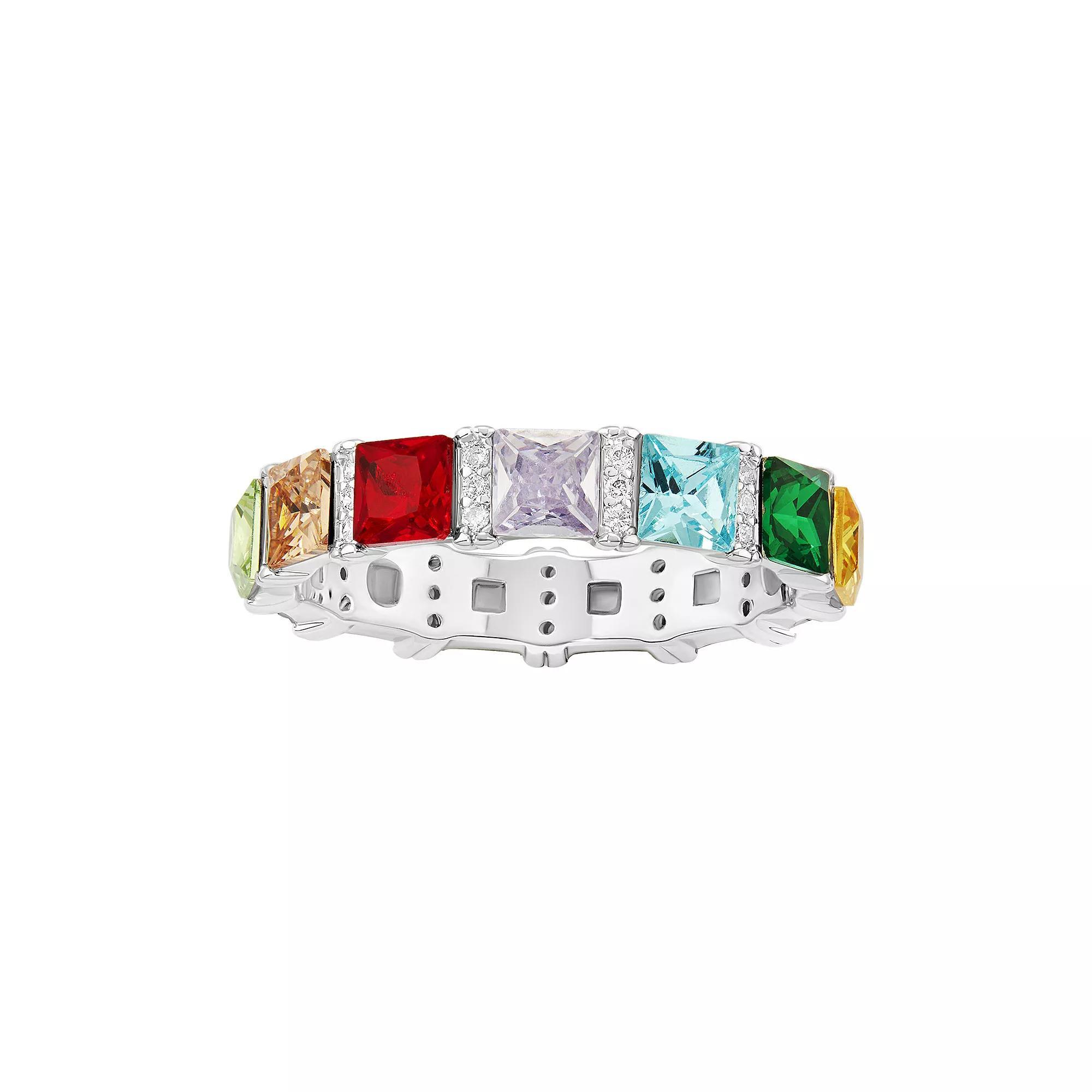 PRIMROSE Fine Silver Plated Crystal & Cubic Zirconia Princess-Cut Eternity Ring, Women's, Size: 7, Silver Tone Team Product Image