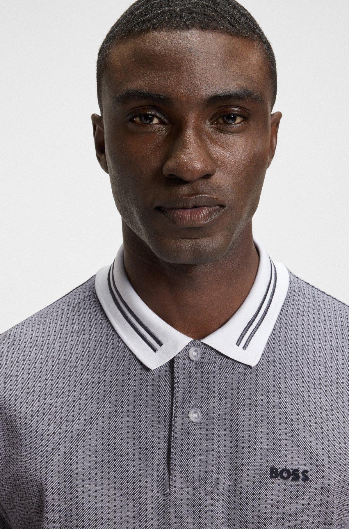 BOSS - Cotton-piqué polo shirt with dot print - White Product Image