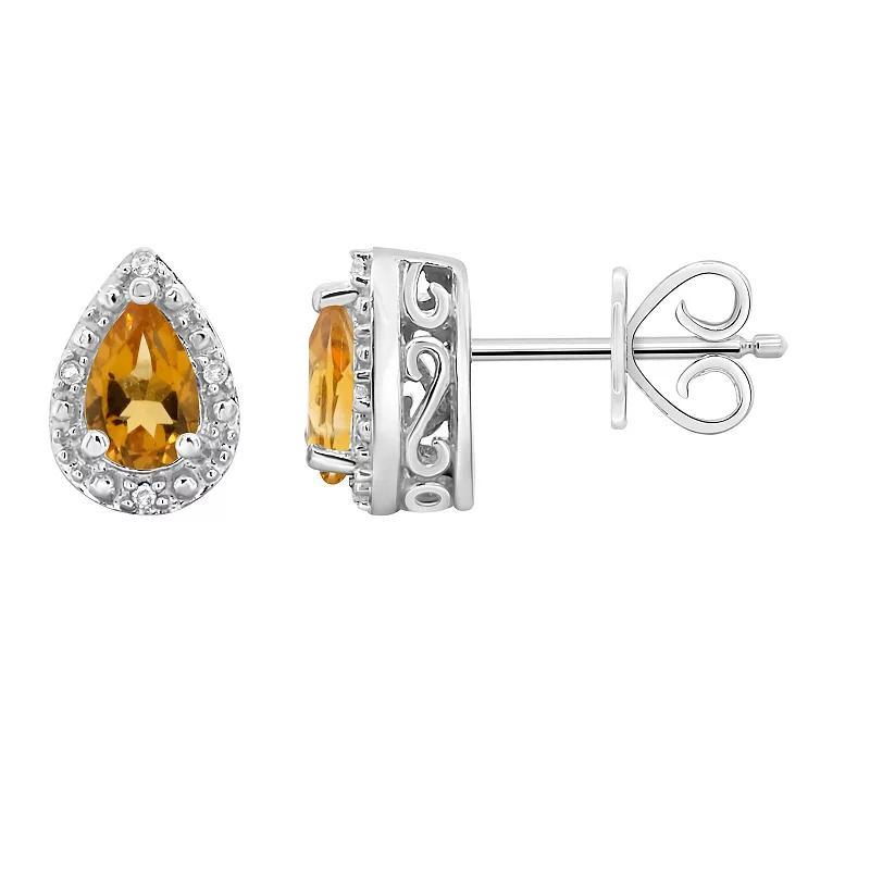 Celebration Gems Sterling Silver Pear Shaped Genuine Amethyst Diamond Accent Stud Earrings, Women's, Blue Topaz Product Image