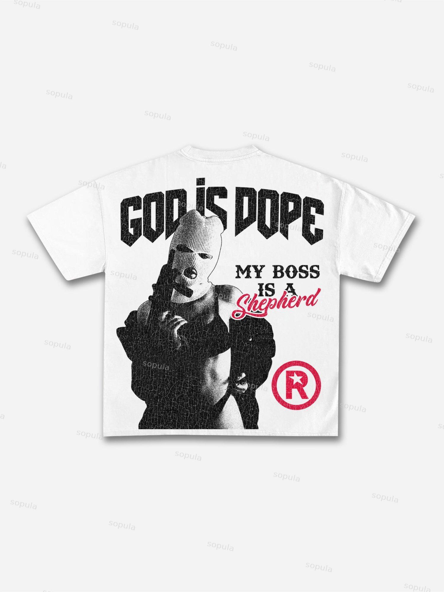 God Is Dope My Boss Is A Shepherd Gangsters Guns Vintage Graphic Cotton T-shirt Product Image