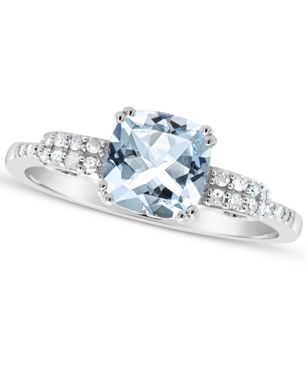 Celebration Gems Sterling Silver .11-ct. T.W. Diamond and Aquamarine Ring, Women's, Size: 5, Blue Product Image