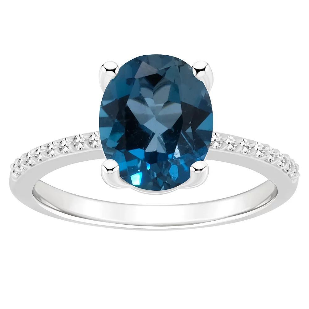 Alyson Layne Sterling Silver 10 mm x 8 mm Oval Gemstone & 1/10 Carat T.W. Diamond Ring, Women's, Size: 9, London Blue Topaz Product Image
