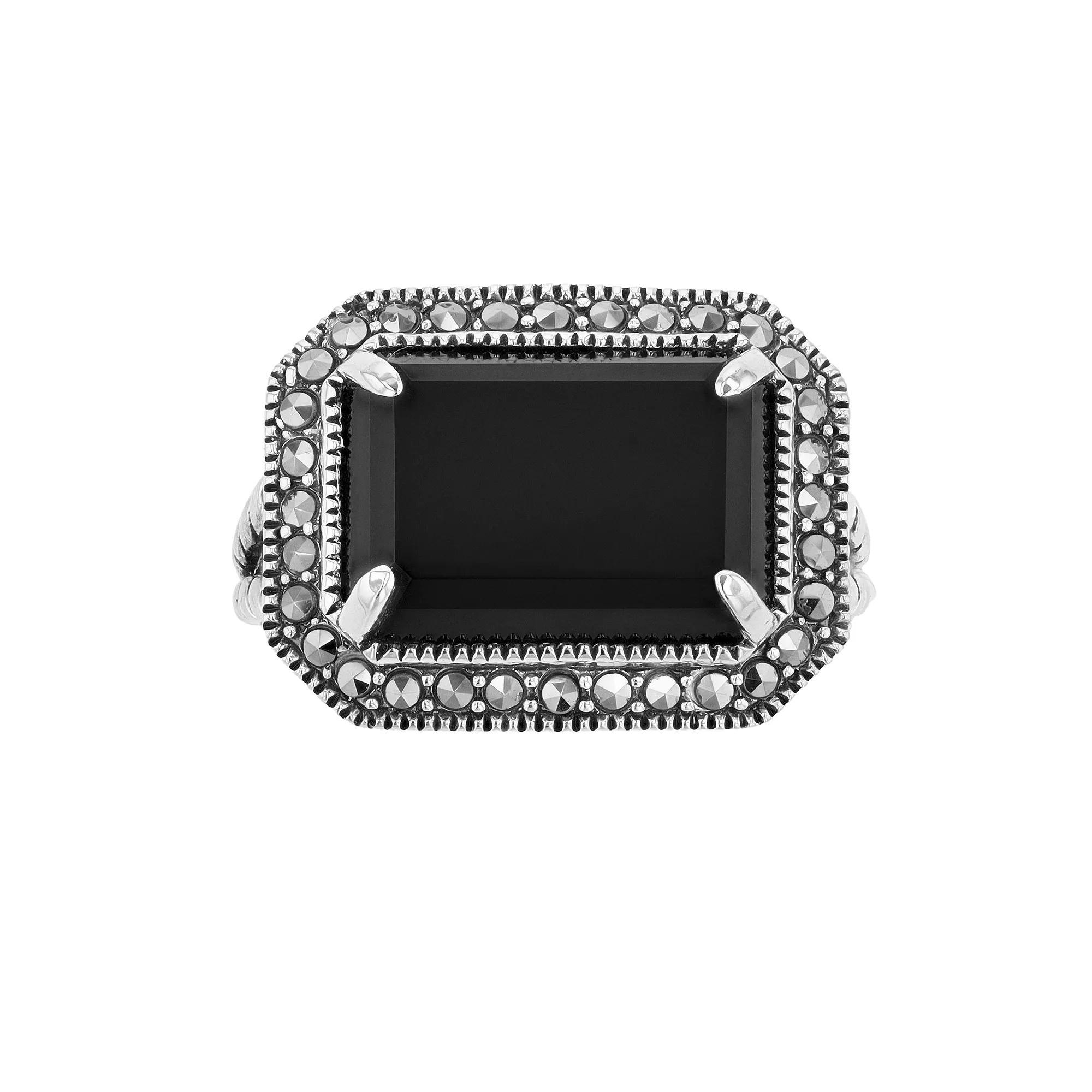 Lavish by TJM Sterling Silver Black Onyx & Marcasite East-West Rectangular Ring, Women's, Size: 7 Product Image