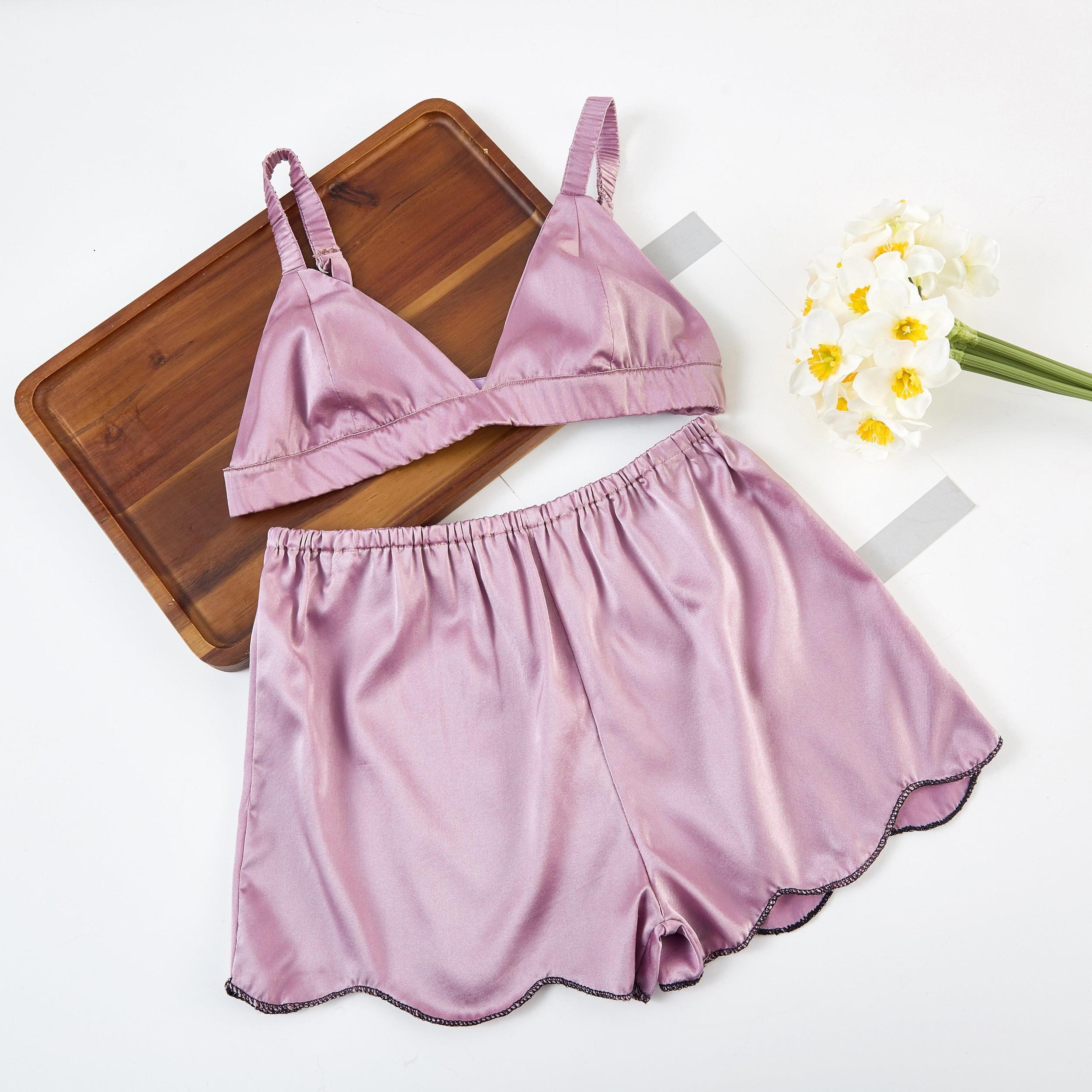 Lilac Silk Scallop Edged Shorts | 19 Momme Silk Charmeuse Product Image