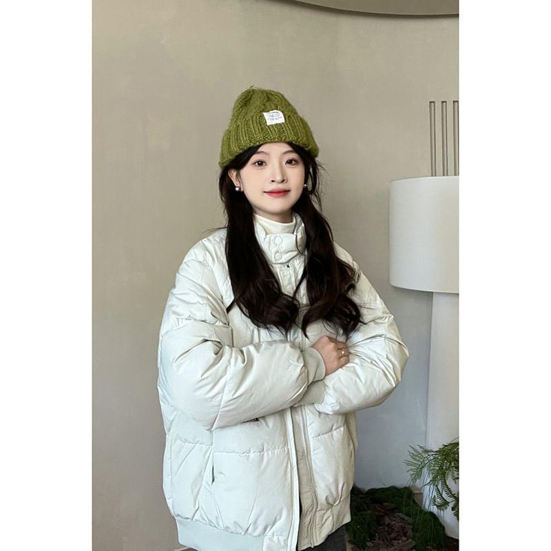 Stand Collar Plain Zip-Up Puffer Jacket Product Image