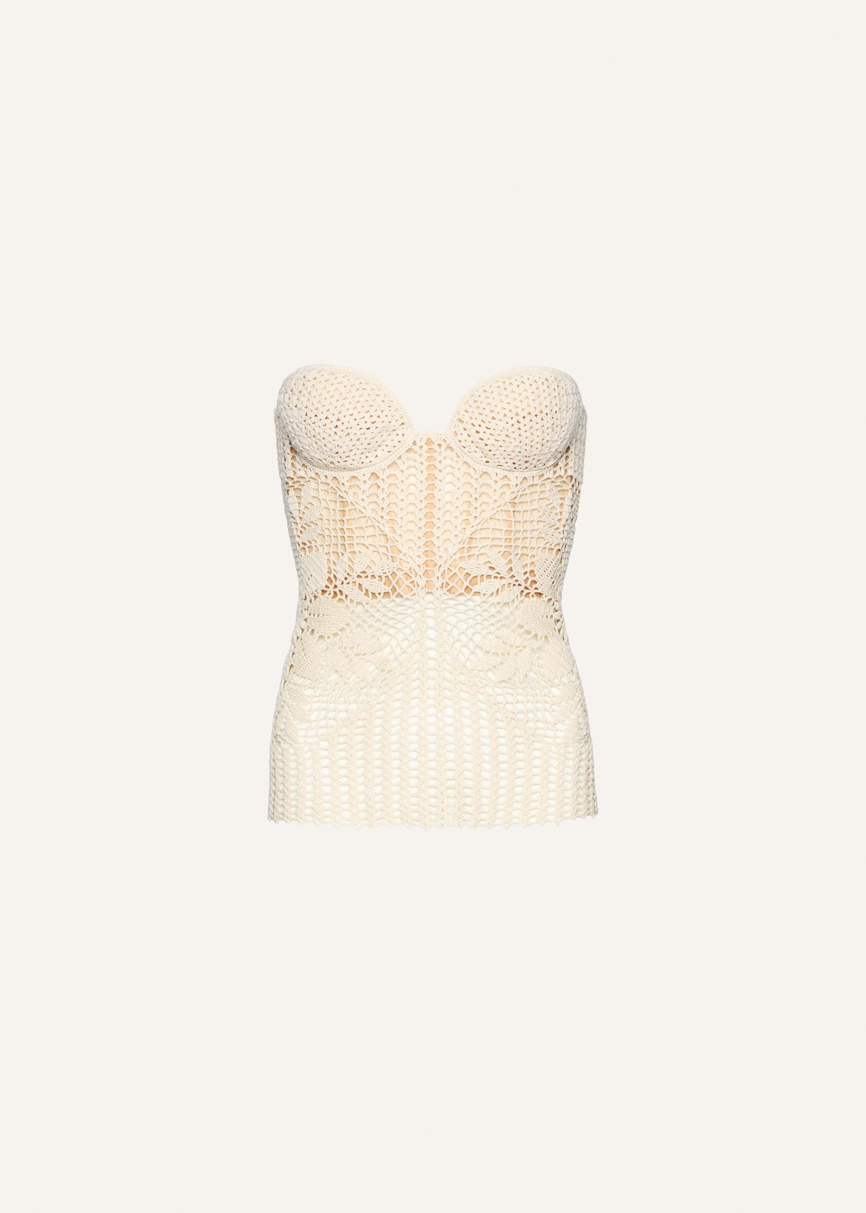 Lace crochet bustier top in cream Product Image